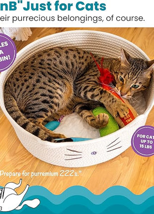 Catstages Bed & Basket Retreat 2-in-1 Cat Bed with Removable Cushion, Plush Cotton Rope, White, 15 in – Versatile Pet Bed and Toy Storage Basket