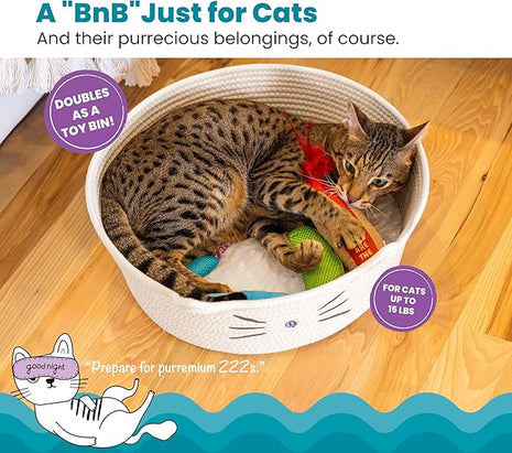 Catstages Bed & Basket Retreat 2-in-1 Cat Bed with Removable Cushion, Plush Cotton Rope, White, 15 in – Versatile Pet Bed and Toy Storage Basket