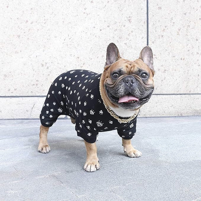 iChoue Corgi Shiba Inu Pajamas Onesie Suit PJS Bodysuits for Medium Dogs Large French Bulldog Frenchie Pug English Pitbull Boston Terrier - Black Diamond, L Plus