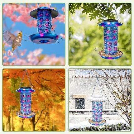 XDW-GIFTS Bird Feeder for Outdoors Solar Hanging Bird Feeder Bird House with Cardinal Feeder Large Capacity Metal Wild Bird Feeder for Garden Decor Unique Gifts & Patio Decor (Blue, 10.5 INCH)