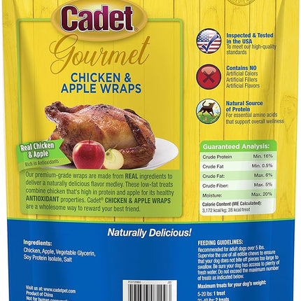 Cadet Gourmet Chicken & Apple Wrapped Dog Treats Wraps - Healthy & Natural Chicken & Apple Dog Training Treats for Small & Large Dogs - Inspected & Tested in USA (14 oz.)