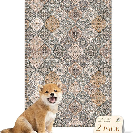 nunubaby Washable Pee Pads for Dogs, Stylish, Non-Slip and Leak-Proof Pee Pads. Reusable Potty Pads for Dogs for Crates and Floors.(Brown/Multi, 24" x36")