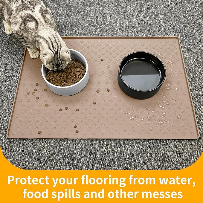 Ptlom Dog Food Mat Anti-Slip Pet Bowl Mats for Food and Water, High-Lips Pet Placemat Prevent Messy Spills to Floor, Waterproof Puppy Feeding Tray for Small, Medium Large Dogs Cats, Silicone