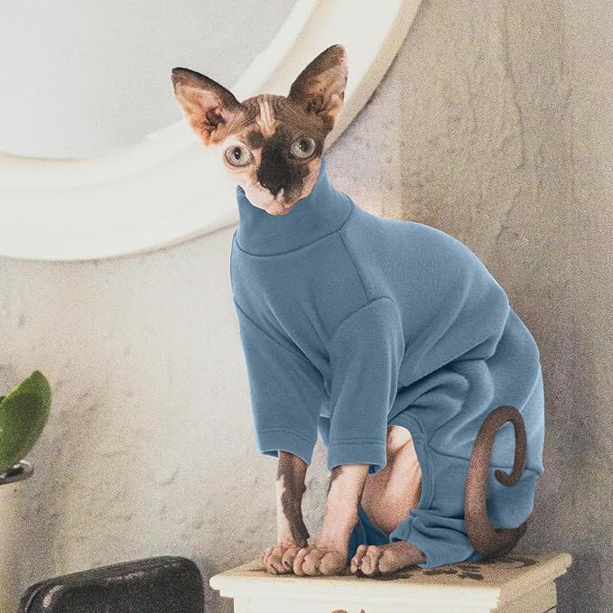 ROZKITCH Cat Clothes for Cats Only Male Female, Breathable Soft Jumpers for Sphynx Only, Coat with Four Legs, Warm Sweater T-Shirt Pajamas Jumpsuit Vest Cornish Rex, Devon Rex, Peterbald Blue S