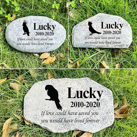 Zatanmulo Personalized Pet Memorial Stone, Garden Memorial Stone Personalized, Parrot Headstone, Parrot Tombstone, Memorial Plaque Outdoor, Garden Stepping Stone (Parrot)
