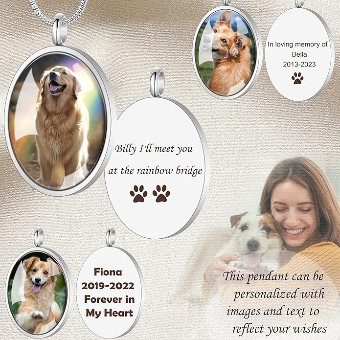 Fanery Sue Pet Ashes Necklace Cremation Jewelry Personalized Picture&Quote Memorial Gifts for Loss of Dog/Cat Urn Necklaces Pets Loss Sympathy Gift Keepsake for Women