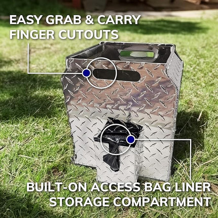 ActiveDogs Dog Poop Bucket Pet Waste Container - Heavy Duty Dog Poop Trash Can Outside Disposal Pail - A Rust-Resistant, Aluminium Metal, 5 Gallon Pail - Made in USA