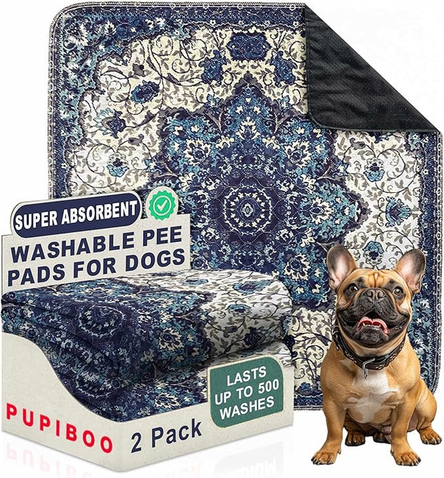PUPIBOO Washable Pee Pads for Dogs & Cats - Super Absorbent Reusable Puppy Training Pads - 100% Waterproof, Leak-Proof, Non-Slip Pet Pads for Housebreaking, Whelping & Indoor Floor Protection