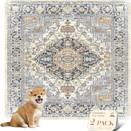 nunubaby Washable Pee Pads for Dogs, Stylish, Non-Slip and Leak-Proof Pee Pads. Reusable Potty Pads for Dogs for Crates and Floors.(Beige/Multi, 36" x36" )