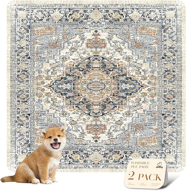 nunubaby Washable Pee Pads for Dogs, Stylish, Non-Slip and Leak-Proof Pee Pads. Reusable Potty Pads for Dogs for Crates and Floors.(Beige/Multi, 36" x36" )