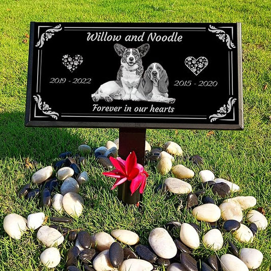 Personalized Pet Memorial Stones with Photos, Pet Memorial Plaques, Custom Engraved Black Granite Pet Headstone, Gifts for Lost a Pets.(Picture Centering Style)