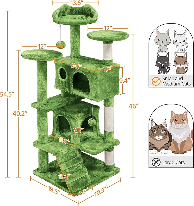 Yaheetech Cat Tree - 54in Tower with Condo, Scratching Posts & Balls, Perfect for Kittens