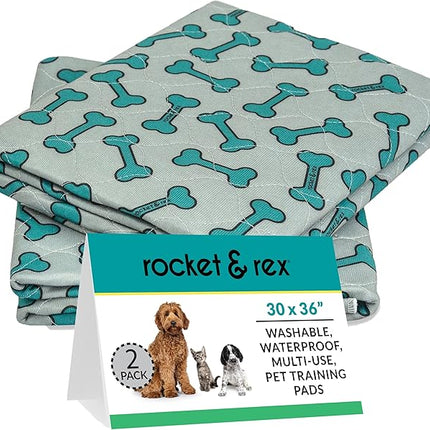 rocket & rex Premium Washable Pee Pads for Dogs, Waterproof & Reusable Puppy Pads for Potty Training, Whelping, Lining Crates & More, Guaranteed for up to 300 Washes, 30" x 36" (Pack of 2)