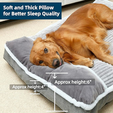 Dog Bed for Large Dogs, Dog Mattress with Pillow for Crate Kennel, Sofa pet Bed, Super Soft pet Bed for Medium, Jumbo, Small Dogs Breeds (Grey, XX-Large:(46"x30"x4")
