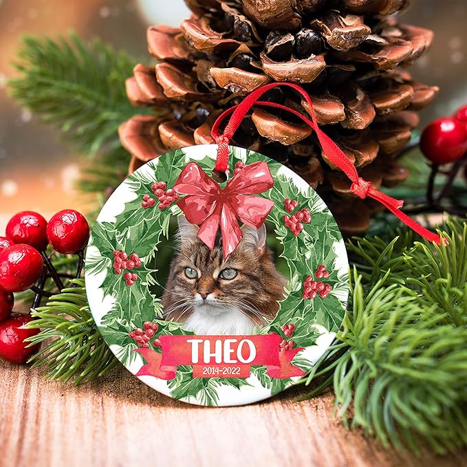 Pet Memorial Gifts, Personalized Dog Memorial Photo Ornament, Custom w/Name & Date - 5 Designs - in Loving Memory, Pet Sympathy Gifts - Keepsake Loss of Dog Cat, D6