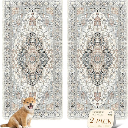 nunubaby Washable Pee Pads for Dogs, Stylish, Non-Slip and Leak-Proof Pee Pads. Reusable Potty Pads for Dogs for Crates and Floors.(Beige/Multi, 36" x72" )