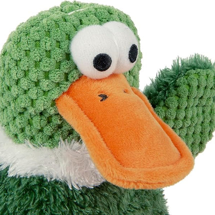 goDog Checkers Sitting Duck Squeaky Plush Dog Toy, Chew Guard Technology - Green, Large