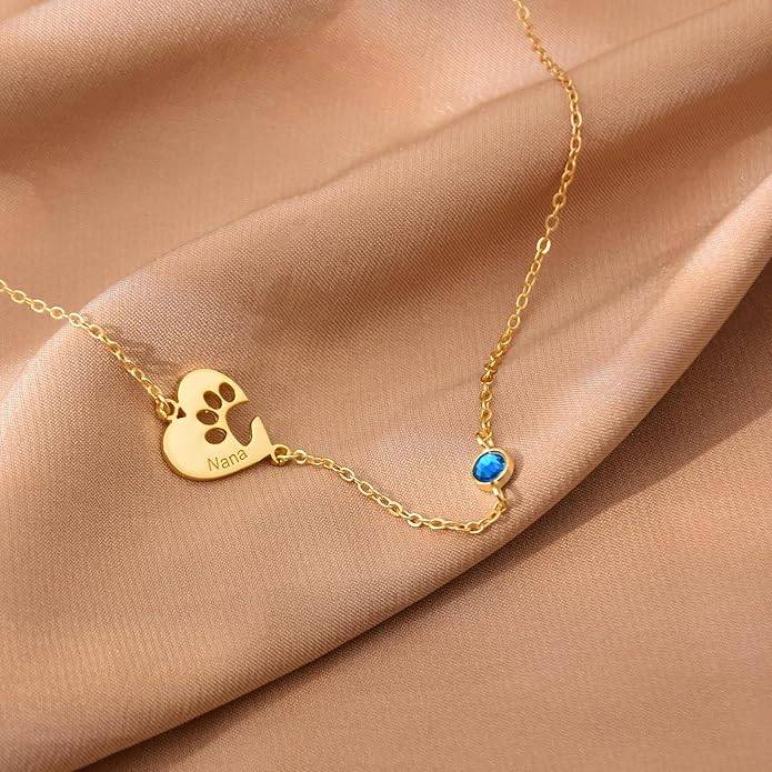 Customized Paw Print Necklace Personalized Pet Name Necklace Custom Engraved Dog Cat Paw Pendant Necklace Pet Memorial Gift for Pet Lovers
