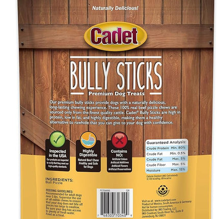 Cadet Bully Sticks for Small Dogs, All-Natural Beef Pizzle, Rawhide-Free Long-Lasting Dog Chews for Aggressive Chewers, 1 Pound