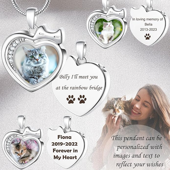 Farfume Personalized Pet Urn Necklace for Dog Cat Ashes Cremation Pet Memorial Customized Photo Text Engraving Pendant Keepsake Funeral Jewelry