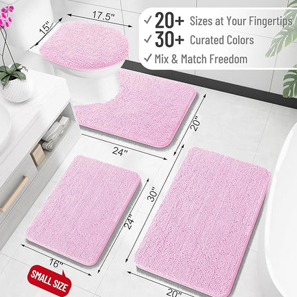 OLANLY Toilet Rugs U-Shaped 24x20, Extra Soft Absorbent Chenille Contour Bathroom Rugs for Toilet, Dry Quickly, Machine Washable, Non-Slip Bath Mat, Pink