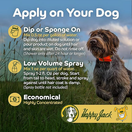 Happy Jack Kennel Dip Dog Flea and Tick Treatment & Prevention, Made in USA, Spray Yard & Home 30-Day Control, Kills Fleas, Ticks, Deer Ticks, Mange, Lice, for Puppies, Small to Large Dogs (16 oz)