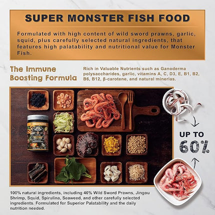 Ultra Fresh Monster Fish Food, Wild Sword Prawns, Floating Sticks for Oscars, Bass, Large Cichlids and Tropical Fish, Carnivorous Jumbo Stick 13.58 oz