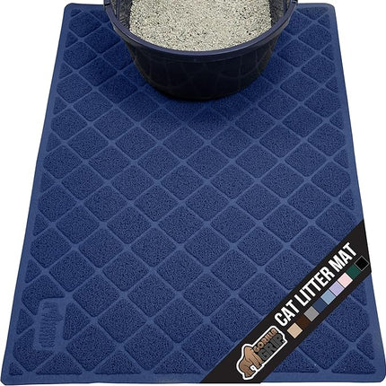 GORILLA GRIP Cat Litter Box Mat, Water Resistant, US Designed Kitty Litter Trapping Mats, Easy to Clean, Scatter Control, Less Mess and Clean Floors, Kitten Supplies for Indoor Cats, 24x17 Navy Blue