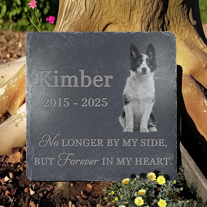Personalized Pet Memorial Stone, Dog Memorial Gifts, Pet Loss Sympathy Gift, in Memory of Dog Cat - Forever in My Heart（Square）