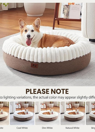 Calming Donut Dog Bed - 30" Round Washable Corduroy Fleece Pet Bed with Anti-Slip Bottom, Anti-Anxiety Cushion Bed for Small Medium Dogs and Cats
