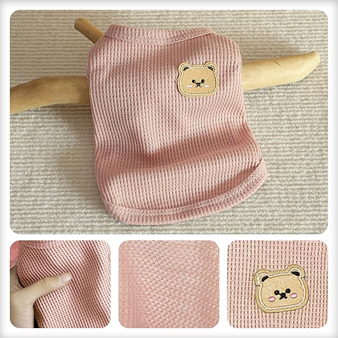 Waffle Knit Cat & Dog T Shirt for Small Dogs, Stretchable Puppy Shirt for Sphynx Cats & Small Breeds, Pet Clothes | Breathable Summer/Winter Apparel for Newborn(Pink XLarge)