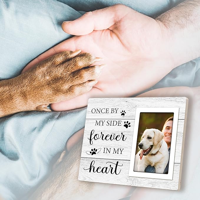 Pet Memorial Gifts for Dogs - Dog Memorial Gifts Picture Frame - Lost of Pet Sympathy Present, Pet Loss Remembrance Gift, Cat Passing Away Memorial Frame with Paw Print 4x6" Photo
