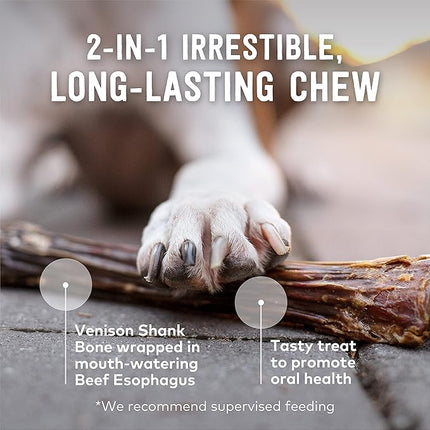 ZIWI Venison Deer Half Shank – 2-in-1 Dog Bone Chew Treat Wrapped in Beef Esophagus - All Natural, Air-Dried