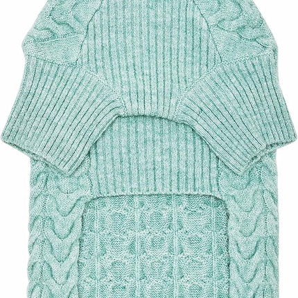 Blueberry Pet 2023 New Classic Fuzzy Textured Knit Pullover Turtle-Neck Dog Sweater in Heathered Jade, Back Length 16", Pack of 1 Clothes for Dogs