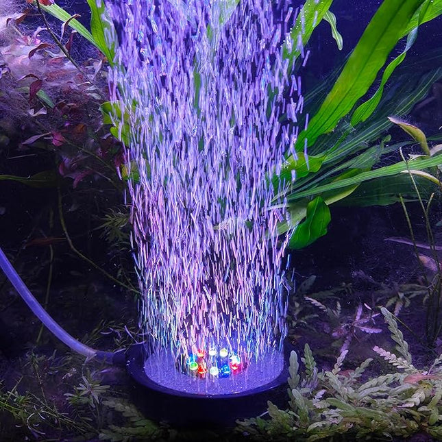 NICREW Multi-Colored Aquarium LED Bubbler Stone Disk, Fish Tank Bubbler with Auto Color Changing LEDs