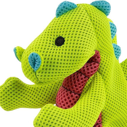 goDog Mesh Dragons Squeaky Plush Dog Toy, Double Chew Guard Technology - Green, Small