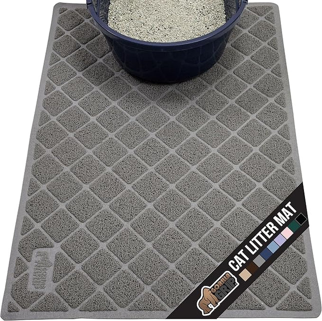 GORILLA GRIP Cat Litter Box Mat, Water Resistant, US Designed Kitty Litter Trapping Mats, Easy to Clean, Scatter Control, Less Mess and Clean Floors, Kitten Supplies for Indoor Cats, 17x11 Gray