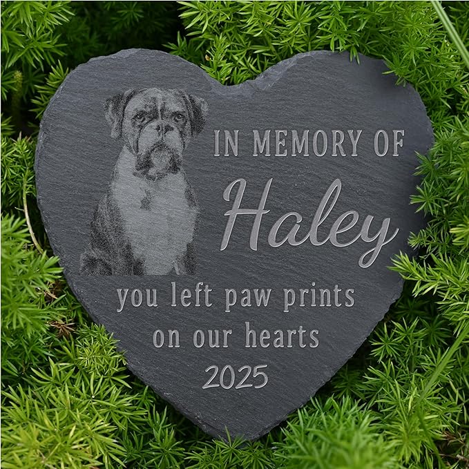 Personalized Pet Memorial Stone, Dog Memorial Gifts, Pet Loss Sympathy Gift, in Memory of Dog Cat - Paw Prints On Our Hearts（Heart）