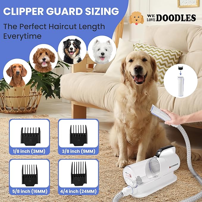 We Love Doodles 11-in-1 Dog Grooming Vacuum - Professional-Grade Dog Clippers, Lightweight Pet Vacuum Grooming Kit for Dogs at Home, For Long Hair & Non Shedding Dogs, Goldendoodles & Poodles