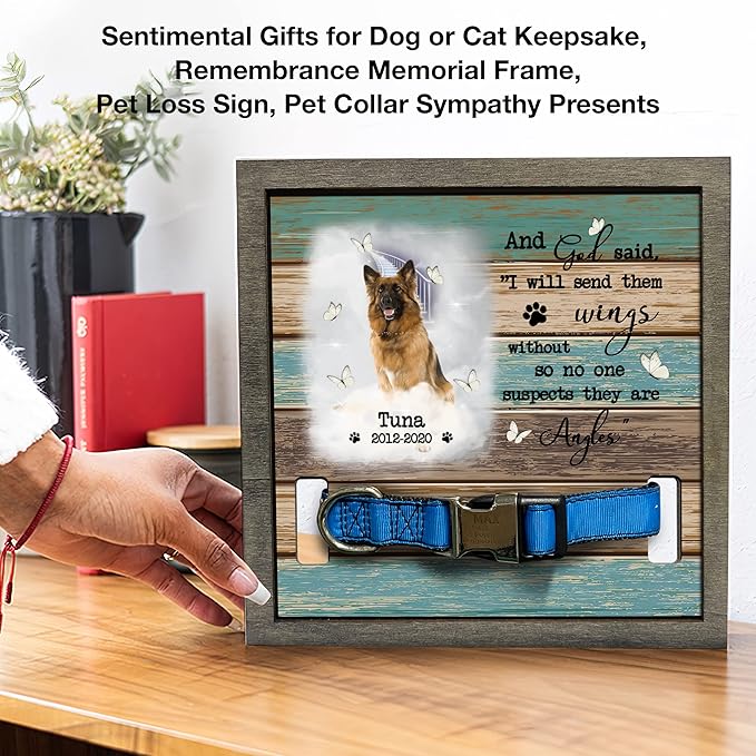 Personalized Memory Dog Picture Frame Pet Memorial Frames for Dogs Wood Pet Collar Memorial Puppy Pet Loss Gifts Dog Remembrance Bereavement Gifts Natural Wood Frame for Loss of Dog Keepsake