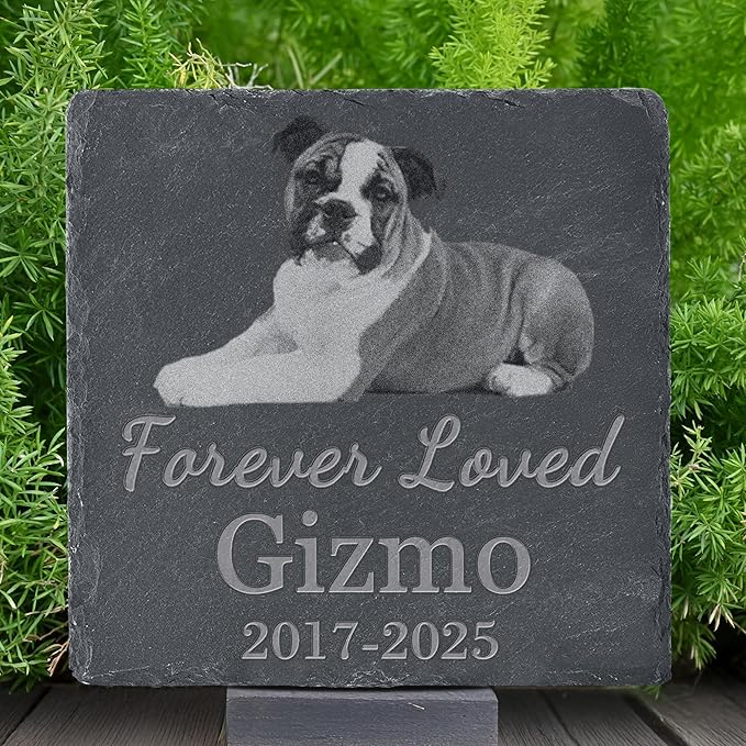 Pet Memorial Stone with Photo, Dog Memorial Gifts for Loss of Dog, Personalized Pet Memorial Gifts, Pet Loss Gift - Forever Loved（Square）