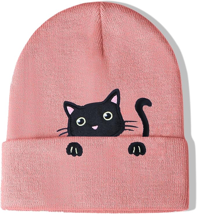 Women’s Cat Beanie Cute Cat Lover Gifts Animal Knitted Hats Christmas Stocking Stuffers for Women Girls