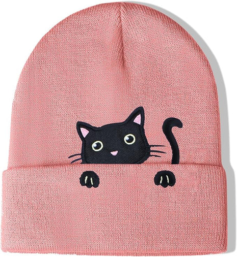 Women’s Cat Beanie Cute Cat Lover Gifts Animal Knitted Hats Christmas Stocking Stuffers for Women Girls