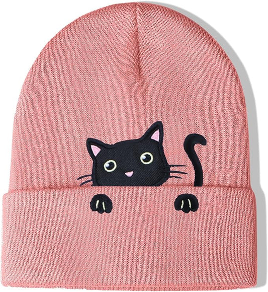 Women’s Cat Beanie Cute Cat Lover Gifts Animal Knitted Hats Christmas Stocking Stuffers for Women Girls