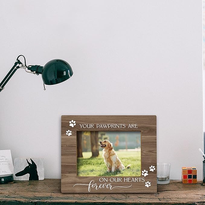 FONDCANYON Your Pawprints are Forever in Our Heart Pet Memory Picture Photo Frame,Pet Dog Cat Memorial Picture Frames,Pet Loss Sympathy Gift,Passed Away Dog Memorial Gifts(5x7 Inch Photo)