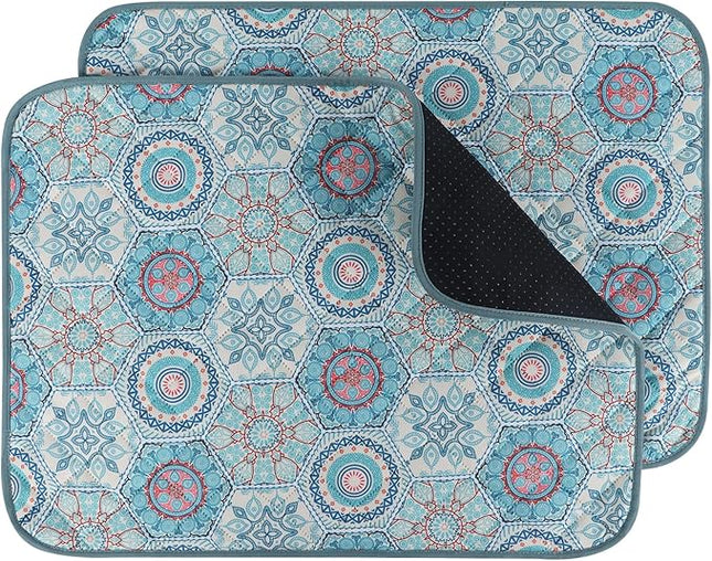 IEUUMLER Washable Pee Pads for Dogs, 2 Pack Non-Slip & Waterproof Pack Whelping Pad, Reusable Washable Puppy Potty Training Pad with Fast Absorbent for Playpen EU007 (Green Medallion, 30"X20"-2pcs)