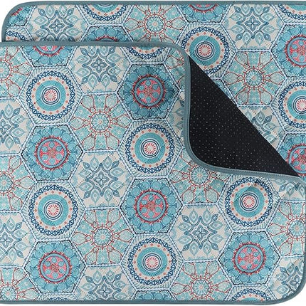 IEUUMLER Washable Pee Pads for Dogs, 2 Pack Non-Slip & Waterproof Pack Whelping Pad, Reusable Washable Puppy Potty Training Pad with Fast Absorbent for Playpen EU007 (Green Medallion, 24"X18"-2pcs)