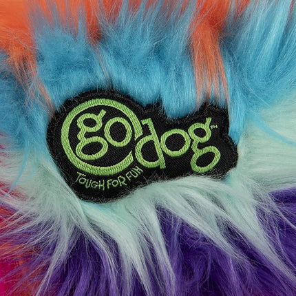goDog Furballz Squeaky Plush Ball Dog Toy, Chew Guard Technology - Cool Rainbow, Large