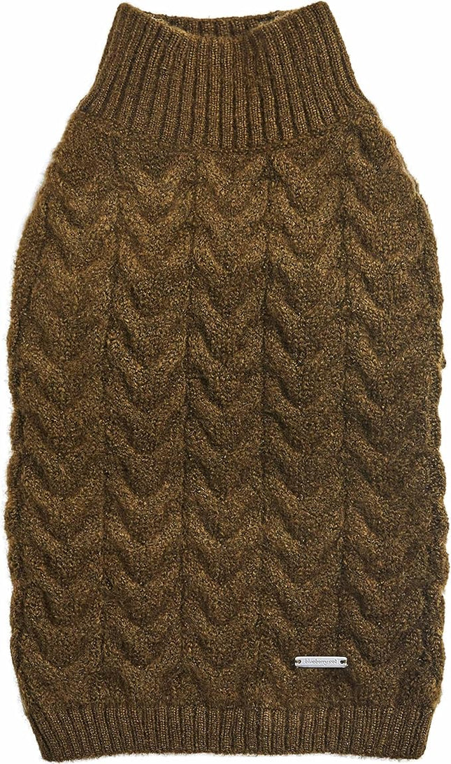 Blueberry Pet Classic Fuzzy Textured Knit Pullover Turtle-Neck Dog Sweater in Dark Olive, Back Length 14", Pack of 1 Clothes for Dogs