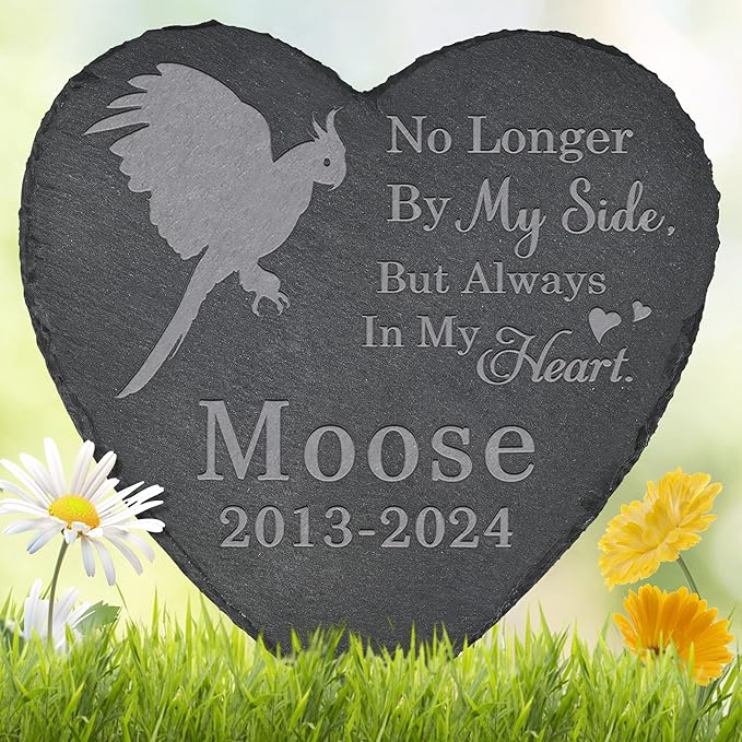 Pet Memorial Stone Parrot - Parrot Headstone - Parrot Memorial Stone - Parrot Memorial Gifts - Loss of a Parrot - Parrot Loss Gifts (Heart-Shaped)